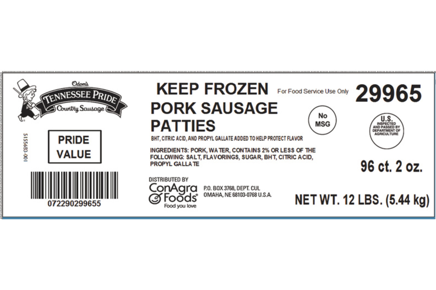 ODOMS TENNESSEE PRIDE Value Pork Sausage Patties
