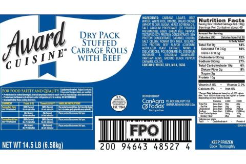 Award Cuisine Cabbage Rolls IQF 48/4.83 oz