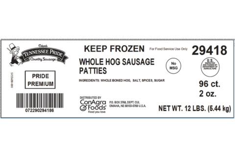 ODOMS TENNESSEE PRIDE Premium Whole Hog Sausage Patties