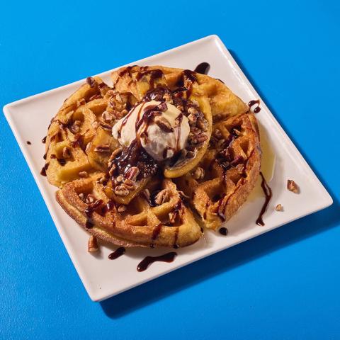 BANANA FOSTER FLAMBE WAFFLE FRENCH TOAST