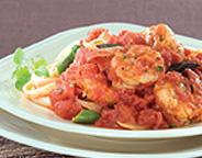 SHRIMP WITH WHOLE PEAR TOMATOES AND SHERRY
