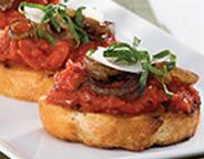 GROUND PEAR TOMATO AND CARAMELIZED ONION BRUSCHETTA