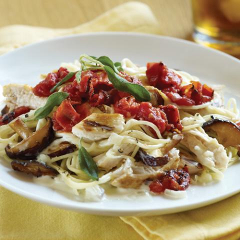 FIRE ROASTED CHICKEN ALFREDO WITH SHIITAKE MUSHROOMS