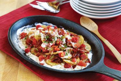 CHEESY BAKED PAPAS CON JAMON