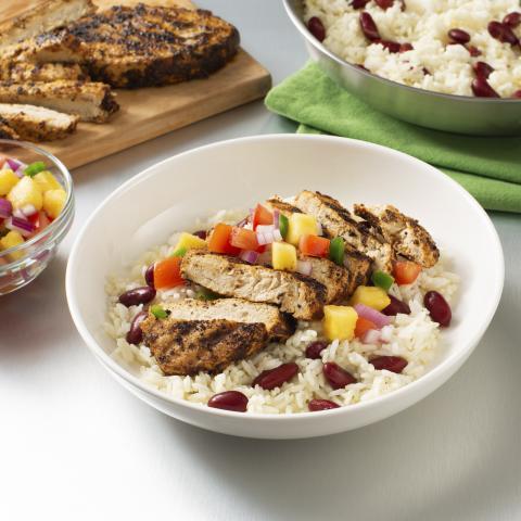 JERK CHICK'N WITH RED BEANS AND RICE
