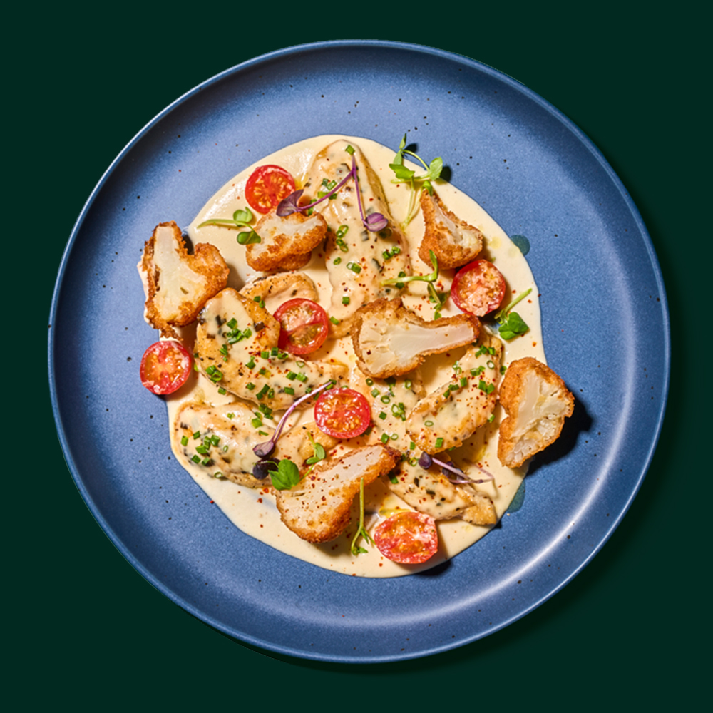 CHICK'N AND TRUFFLE BROWN BUTTER BREAD CRUMB CAULIFLOWER VELOUTE