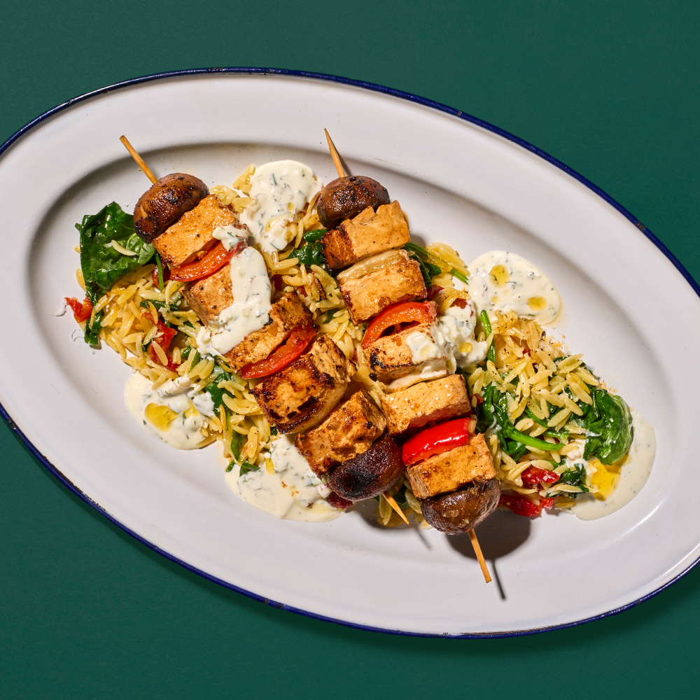 MEDITERRANEAN-STYLE CHICK'N SKEWERS